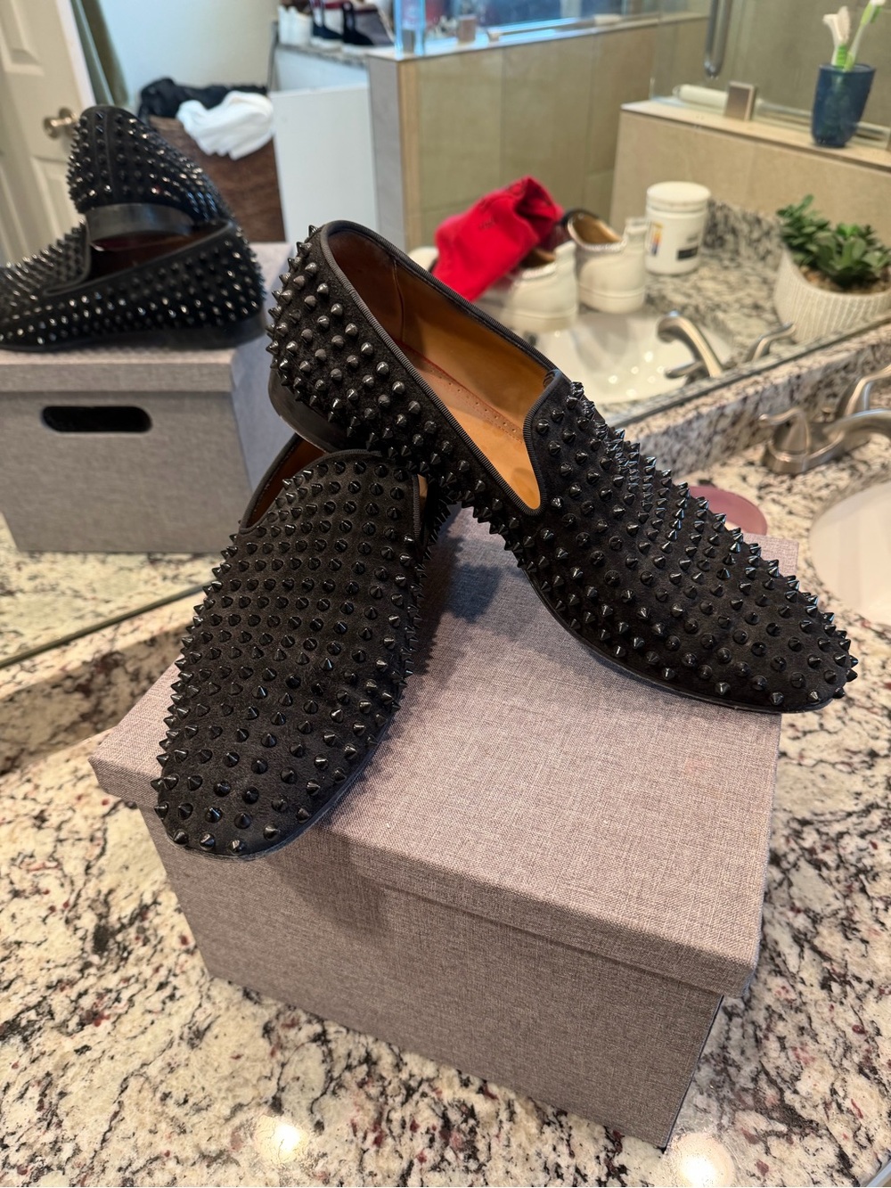 Christian Louboutin Black Spiked Suede Loafers